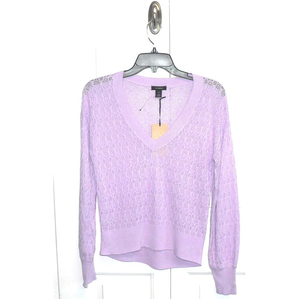 Halogen‎ Women's V-Neck Pointelle Knit Linen Blend Sweater in Lavender 2XS